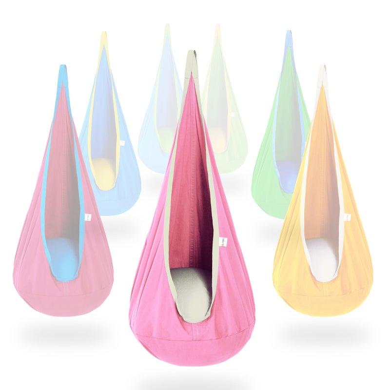 OUTREE كرسي تأرجح الأطفال OUTREE، أرجوحة قطنية للأطفال، أرجوحة حسية للاستخدام الداخلي والخارجي، وردي - Image 1